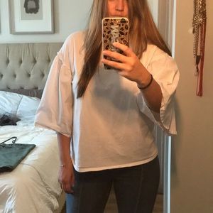 White t shirt with linen puffy sleeves size large